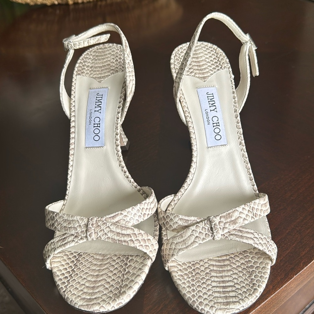 Jimmy Choo Cream Snakeskin-Effect Slingback Heels 10.5 or 40.5 NWT